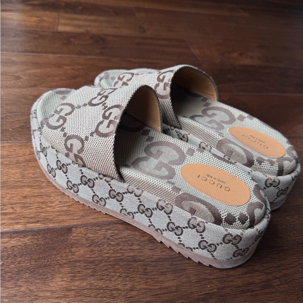 Gucci Brown Monogram Platform Sandals